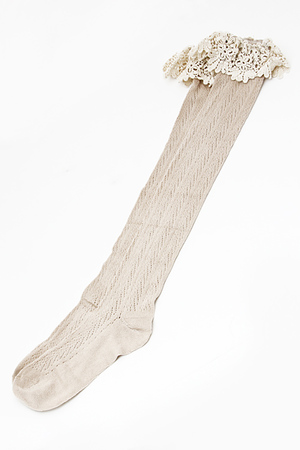 Stripe Detail Sewn Solid Lace Long Socks 5CAC